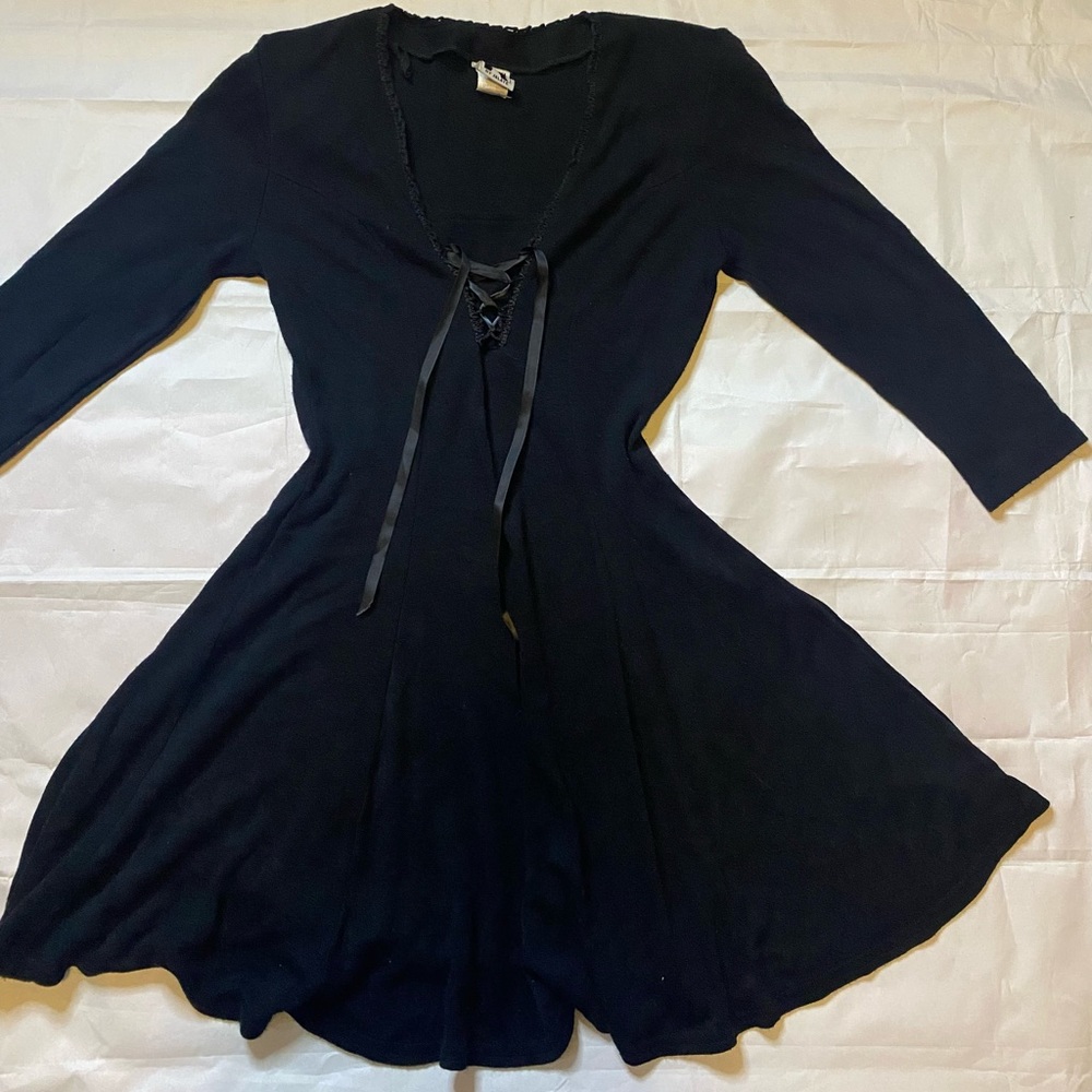 Vintage Zanoni Black Goth Lace y2k Dress with shoulder pads